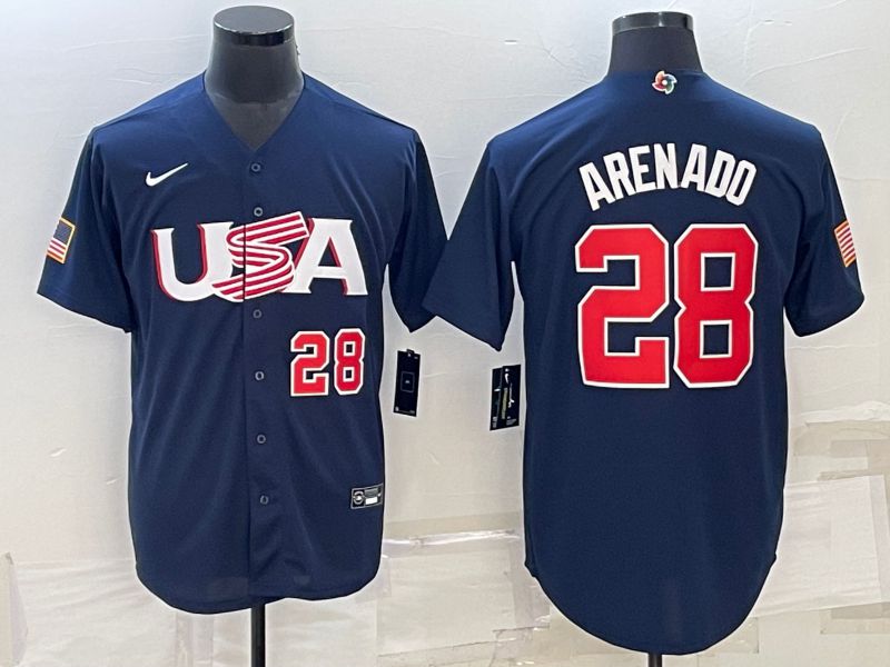 Men 2023 World Cub USA #28 Arenado Blue Nike MLB Jersey3